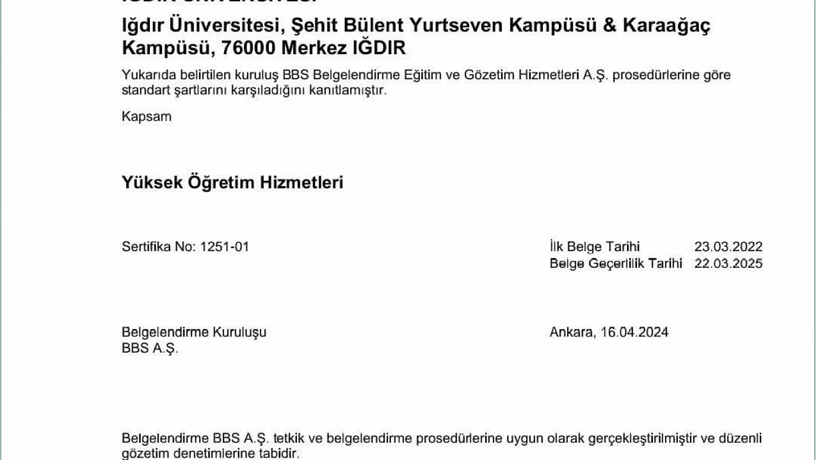 Iğdır Üniversitesi tescillendi