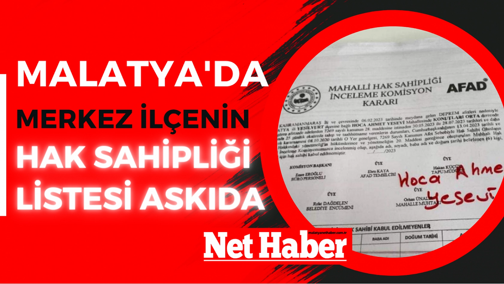 Malatya'da merkez ilçenin hak sahipliği listesi askıda