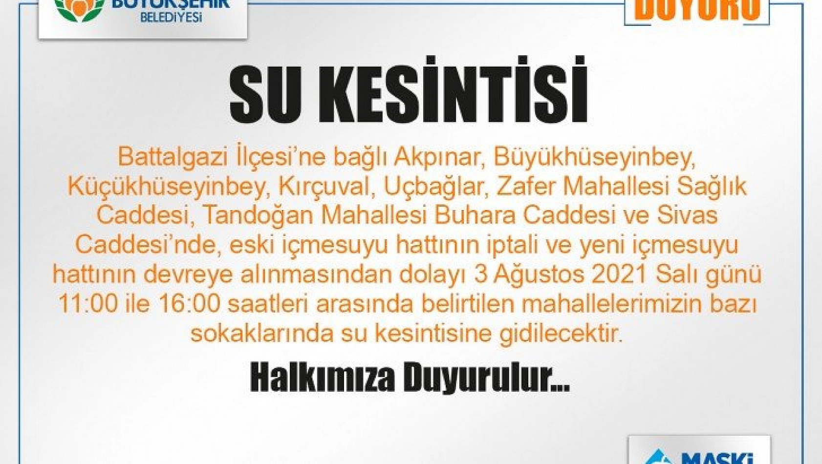 MASKİ'den su kesintisi