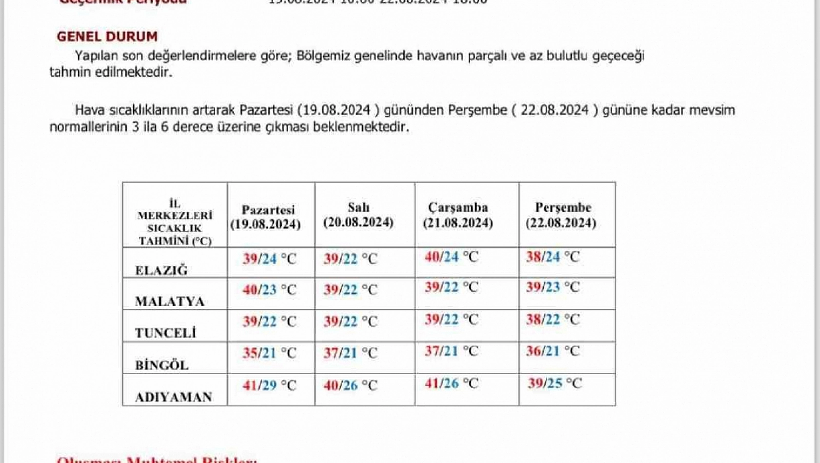 Meteroloji'den Sıcak Hava Uyarısı