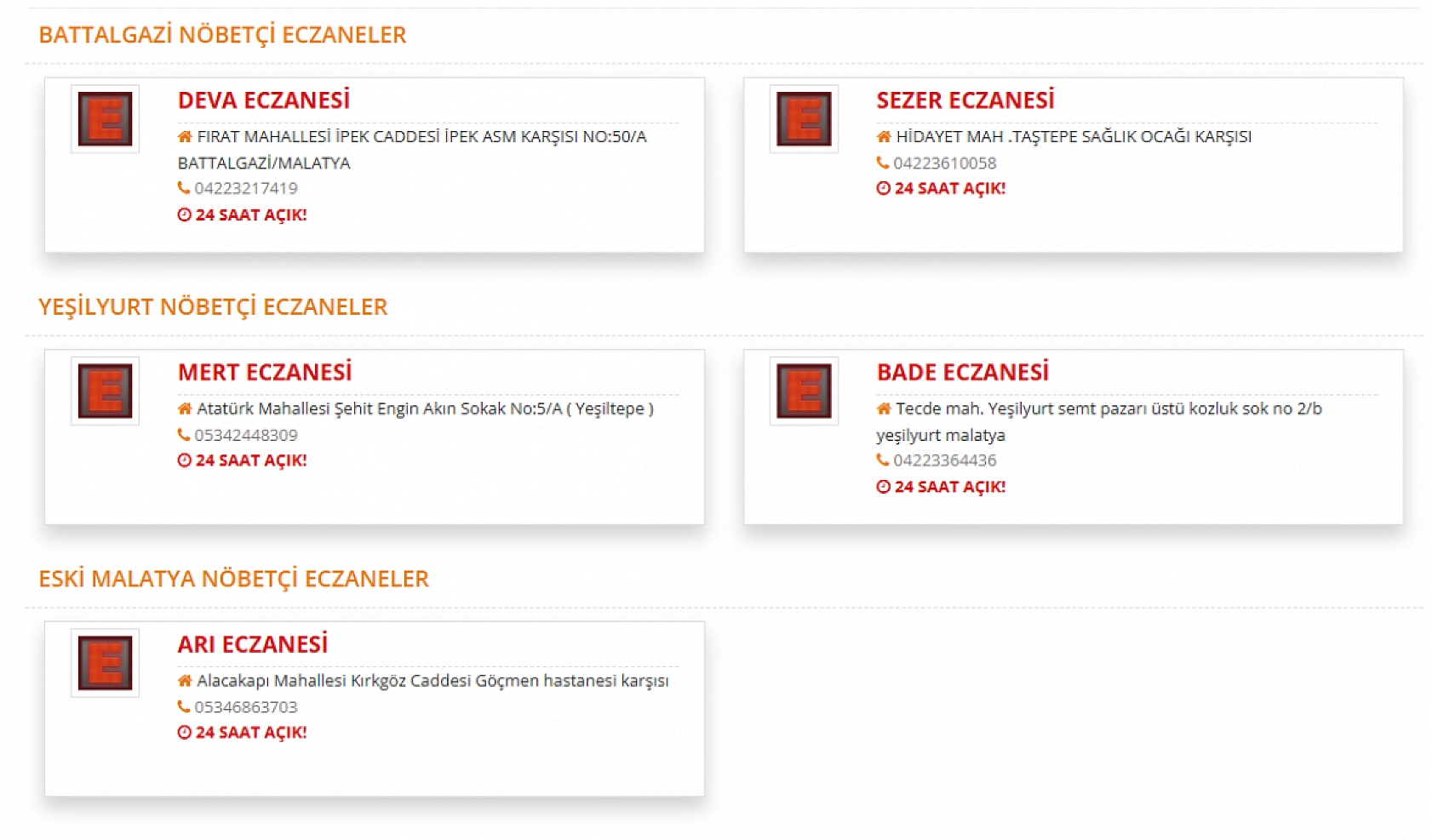 Malatya'da 16 Ağustos Nöbetçi Eczaneler