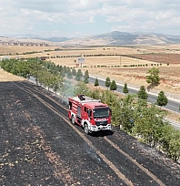 Anız yangını ağaçlık alana sıçramadan söndürüldü