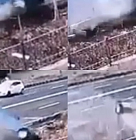 Otomobilin drenaj kanalına uçtuğu anlar görüntülendi