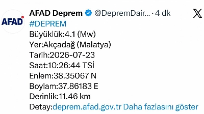 AFAD Duyurdu! Malatya'da şiddetli deprem hissedildi