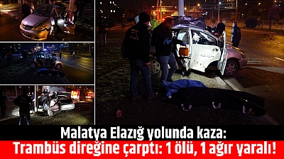 Malatya Elazığ yolunda feci kaza: Trambüs direğine çarptı: 1 ölü, 1 ağır yaralı!