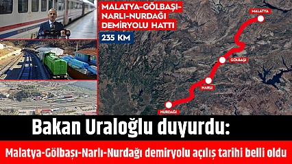 Bakan Uraloğlu duyurdu: Malatya-Gölbaşı-Narlı-Nurdağı demiryolu açılış tarihi belli oldu