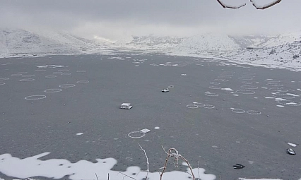 Çat Barajı'nın yüzeyi buz tuttu