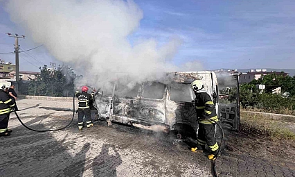 Park halindeki minibüs alevlere teslim oldu