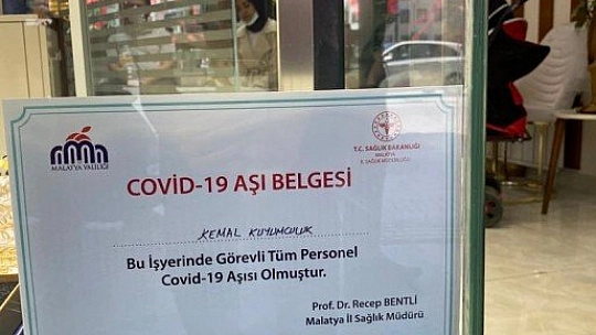 Esnafa aşı belgesi