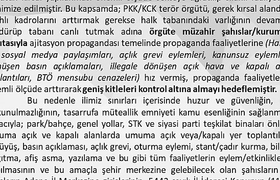 O ilde yürüyüş ve gösterilere geçici yasak