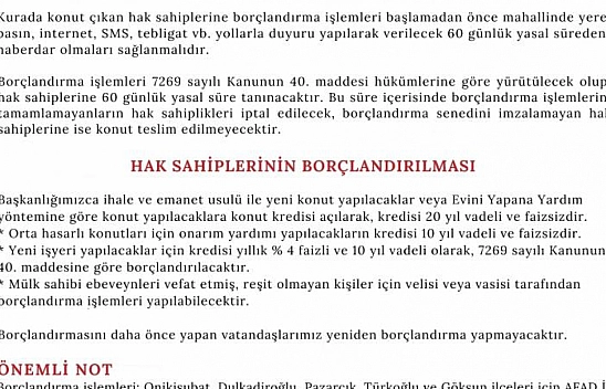 AFAD'dan deprem konutları için borçlandırma çağrısı