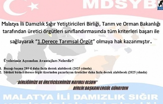 Malatya 'Birinci Derece Tarımsal Örgüt' ünvanını aldı