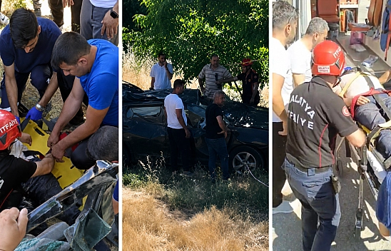 Malatya'da otomobil kayısı bahçesine uçtu! 1 kişi yaralandı