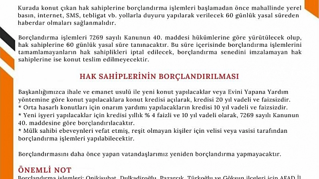 AFAD'dan deprem konutları için borçlandırma çağrısı