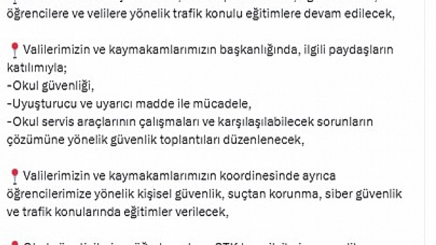 Bakan Yerlikaya'dan, 2025-2026 eğitim öğretim yılı için alınan tedbirlere ilişkin açıklama
