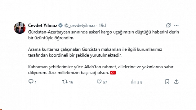 Cumhurbaşkanı Yardımcısı Yılmaz'dan Şehitler İçin Başsağlığı Mesajı