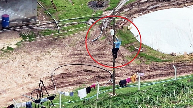 Dronu görünce direğe tırmanıp hatları kopardı