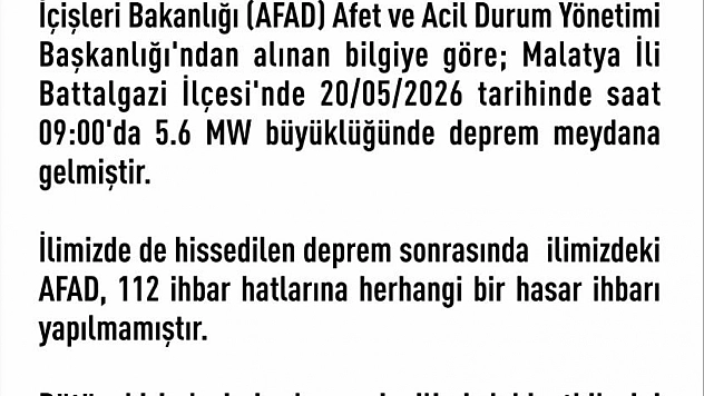 Elazığ Valiliği'nden açıklama: 'Herhangi bir hasar ihbarı yok'