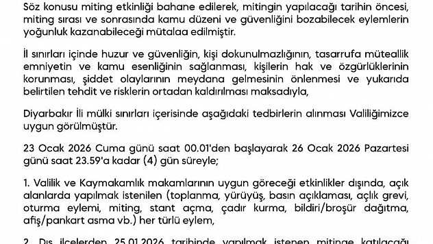 Gösteri ve yürüyüşler 4 gün boyunca yasaklandı