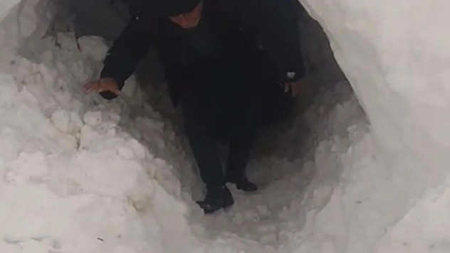 Kardan kapanan ahıra tünel açarak girdiler