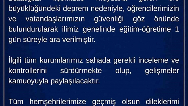 Malatya'da eğitime 1 gün ara verildi