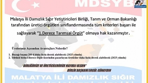 Malatya 'Birinci Derece Tarımsal Örgüt' ünvanını aldı
