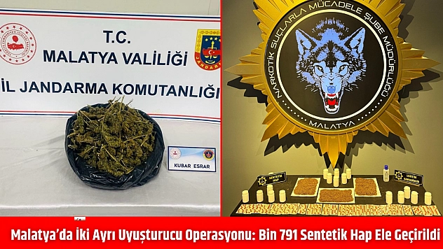 Malatya'da iki ayrı uyuşturucu operasyonu: bin 791 sentetik hap ele geçirildi
