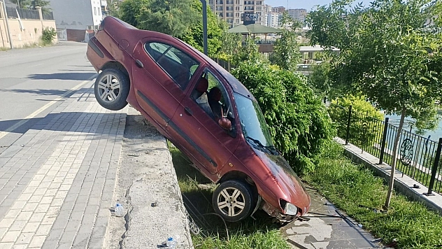 Malatya'da otomobil dereye düşmekten son anda kurtuldu