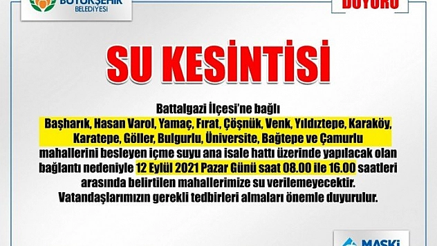 Bir çok mahallede su kesintisi