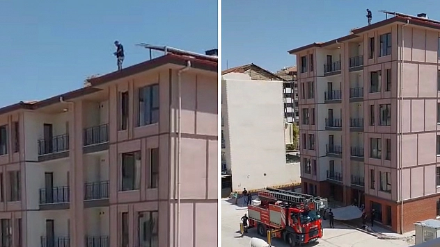 Malatya'da TOKİ şantiyesinde parasını alamayan işçi çatıya çıktı!