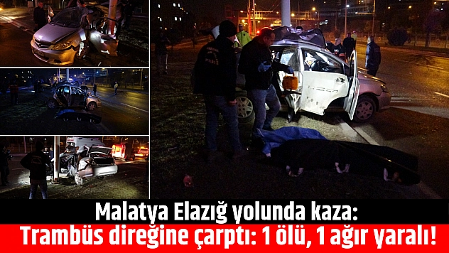 Malatya Elazığ yolunda feci kaza: Trambüs direğine çarptı: 1 ölü, 1 ağır yaralı!