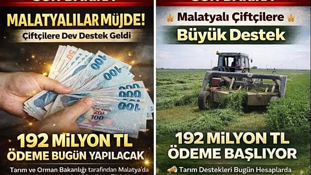 Malatyalı Çiftçilere Dev Destek Geldi: 192 Milyon TL Ödeme Bugün Yapılacak...