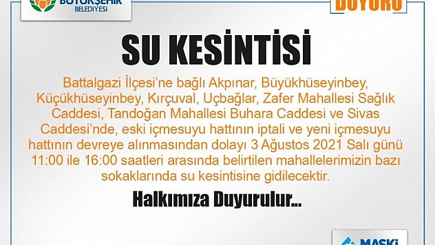 MASKİ'den su kesintisi