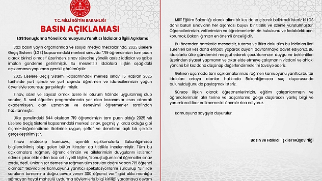 Milli Eğitim Bakanlığı'ndan LGS İddialarına Sert Yanıt: 'Asılsız İddialara İtibar Etmeyin!'