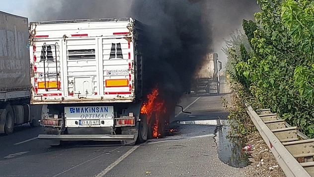 Seyir halindeki tır alev aldı