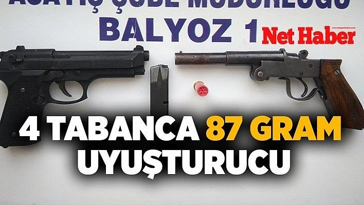 4 tabanca 87 gram uyuşturucu