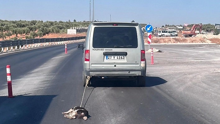 Aracına bağlayıp sürükledi