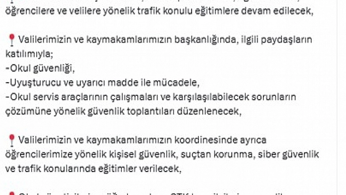 Bakan Yerlikaya'dan, 2025-2026 eğitim öğretim yılı için alınan tedbirlere ilişkin açıklama