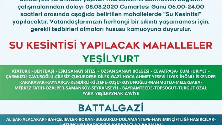 Bir çok mahallede su kesintisi