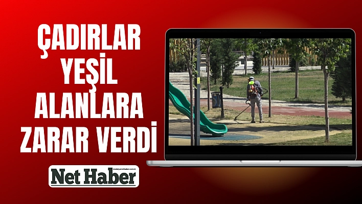 Çadırlar yeşil alanlara zarar verdi