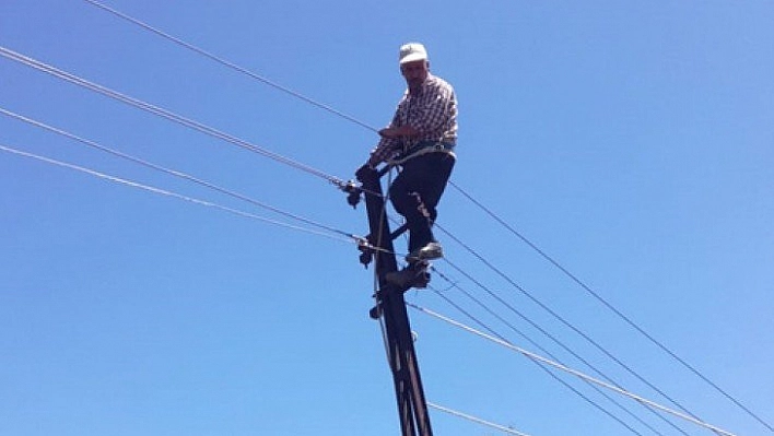 Elektrik direğinde mahsur kaldı