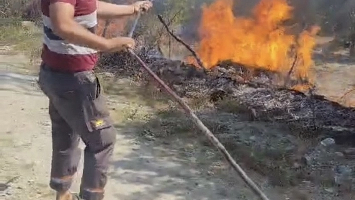 Hatay'da sıcaktan kopan elektrik teli yangına neden oldu