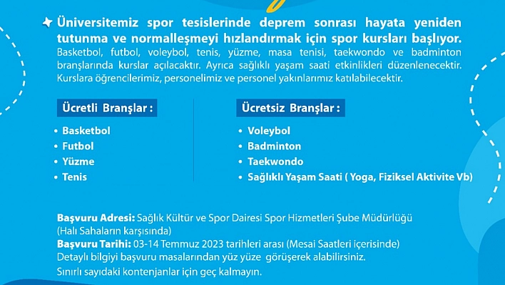 İnönü'de spor kursları başlıyor