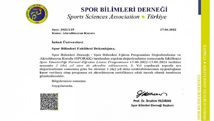 Spor Yöneticiliği bölümü akredite edildi