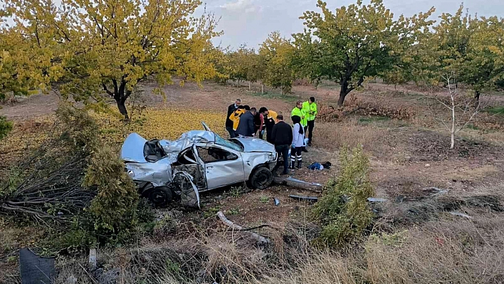 Kontrolden çıkan araç bahçeye uçtu