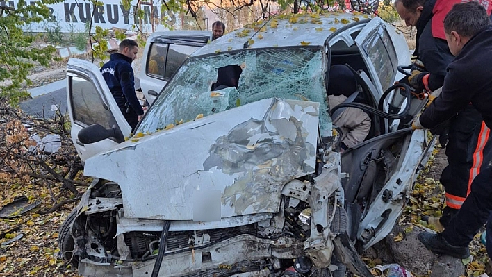 Malatya'da kontrolden çıkan otomobil kayısı bahçesine daldı