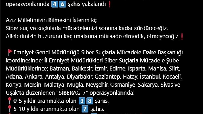 Malatya'da 'Siberağ-7' Operasyonu: 46 Şüpheli Yakalandı!