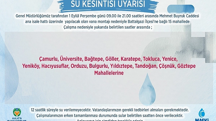 Su kesintisi uyarısı