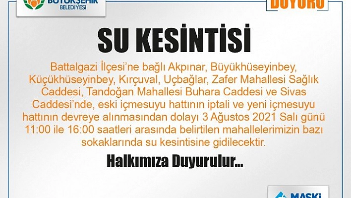 MASKİ'den su kesintisi