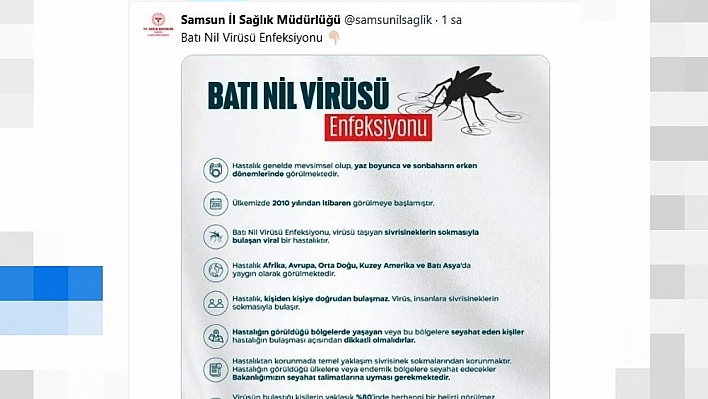 Sağlık Müdürlüğünden 'batı Nil virüsü' uyarısı